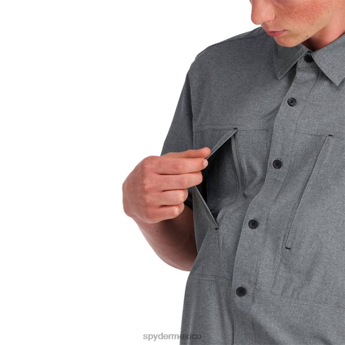 hombres Spyder camisa de manga corta cañón negro vestir TTTDN141